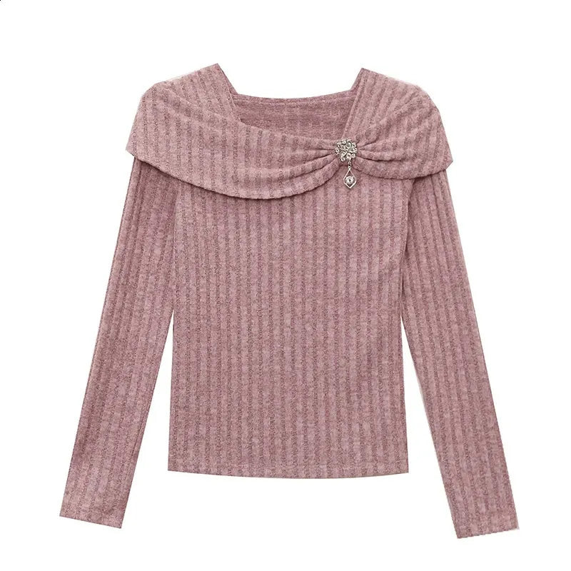 🎀 ELEGANCKI DAMSKI TOP Z DZIANINY Z DŁUGIM RĘKAWEM O DOPASOWANYM KROJU