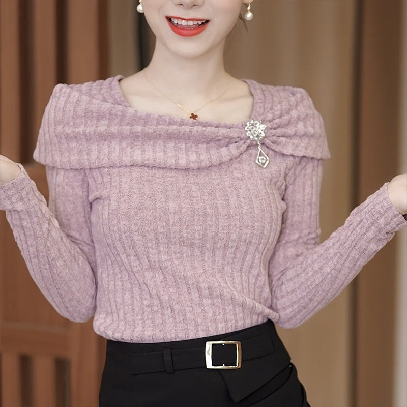 🎀 ELEGANCKI DAMSKI TOP Z DZIANINY Z DŁUGIM RĘKAWEM O DOPASOWANYM KROJU