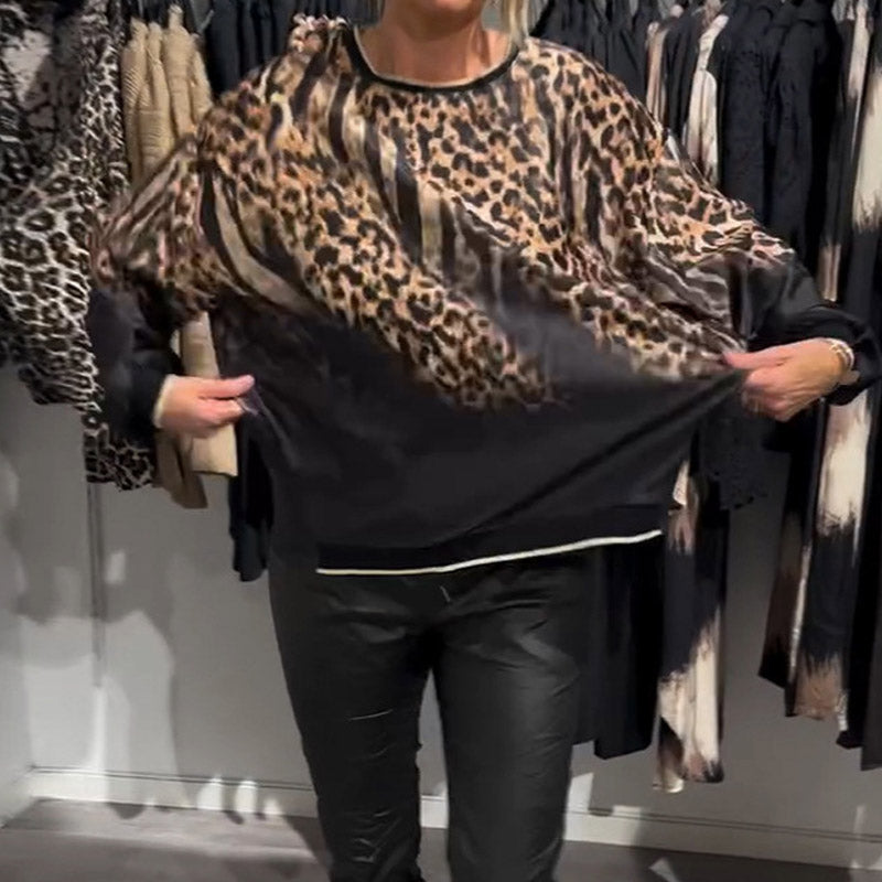 🎀 LUŹNY TOP Z OKRĄGŁYM DEKOLTEM W PANTERKĘ
