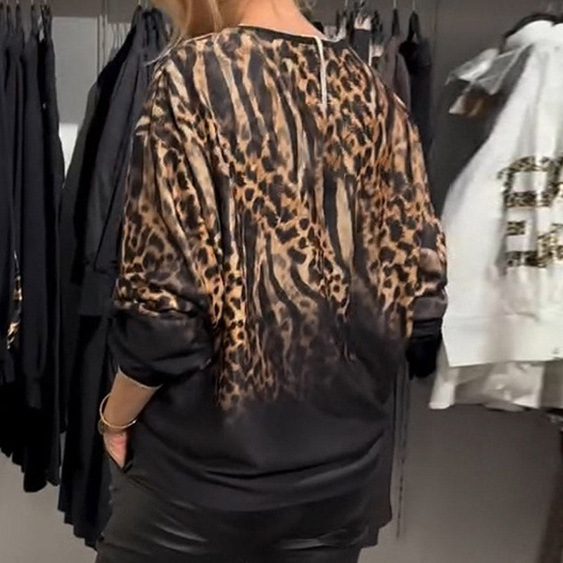 🎀 LUŹNY TOP Z OKRĄGŁYM DEKOLTEM W PANTERKĘ