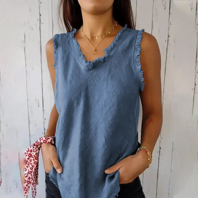 💟【M-3XL】Lniano-bawełniana koszulka bez rękawów dla kobiet✨