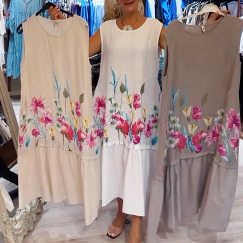 【S-4XL】🌺 LETNIA SUKIENKA DAMSKA - Kwiatowy Wzór & Bezrękawna