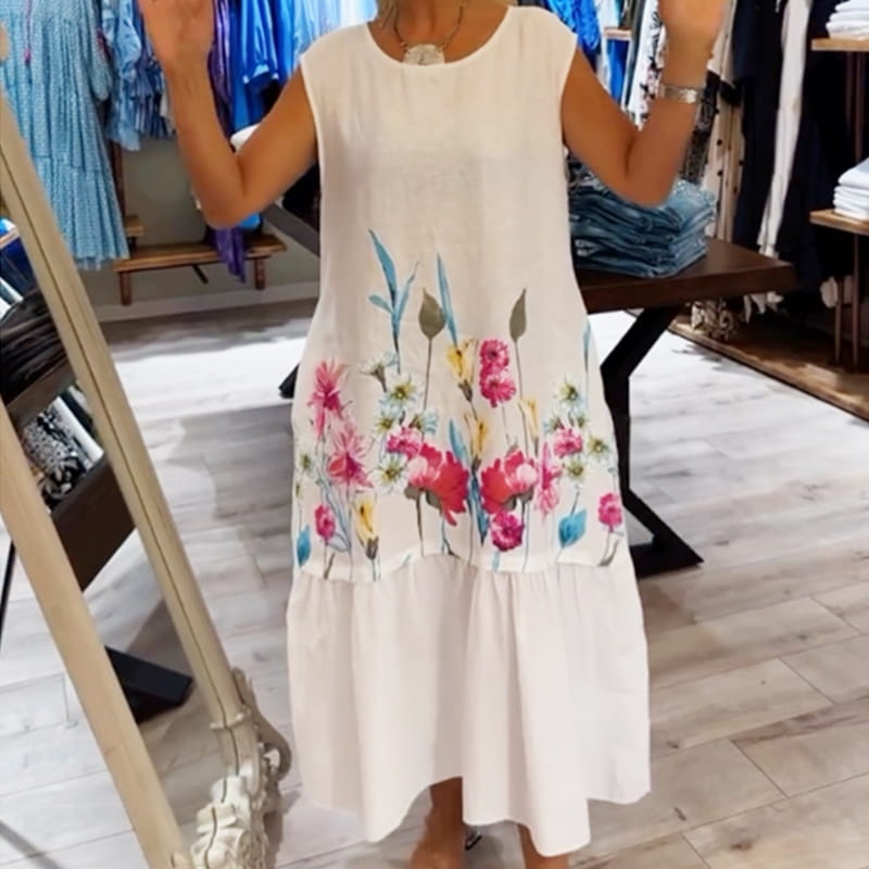 【S-4XL】🌺 LETNIA SUKIENKA DAMSKA - Kwiatowy Wzór & Bezrękawna