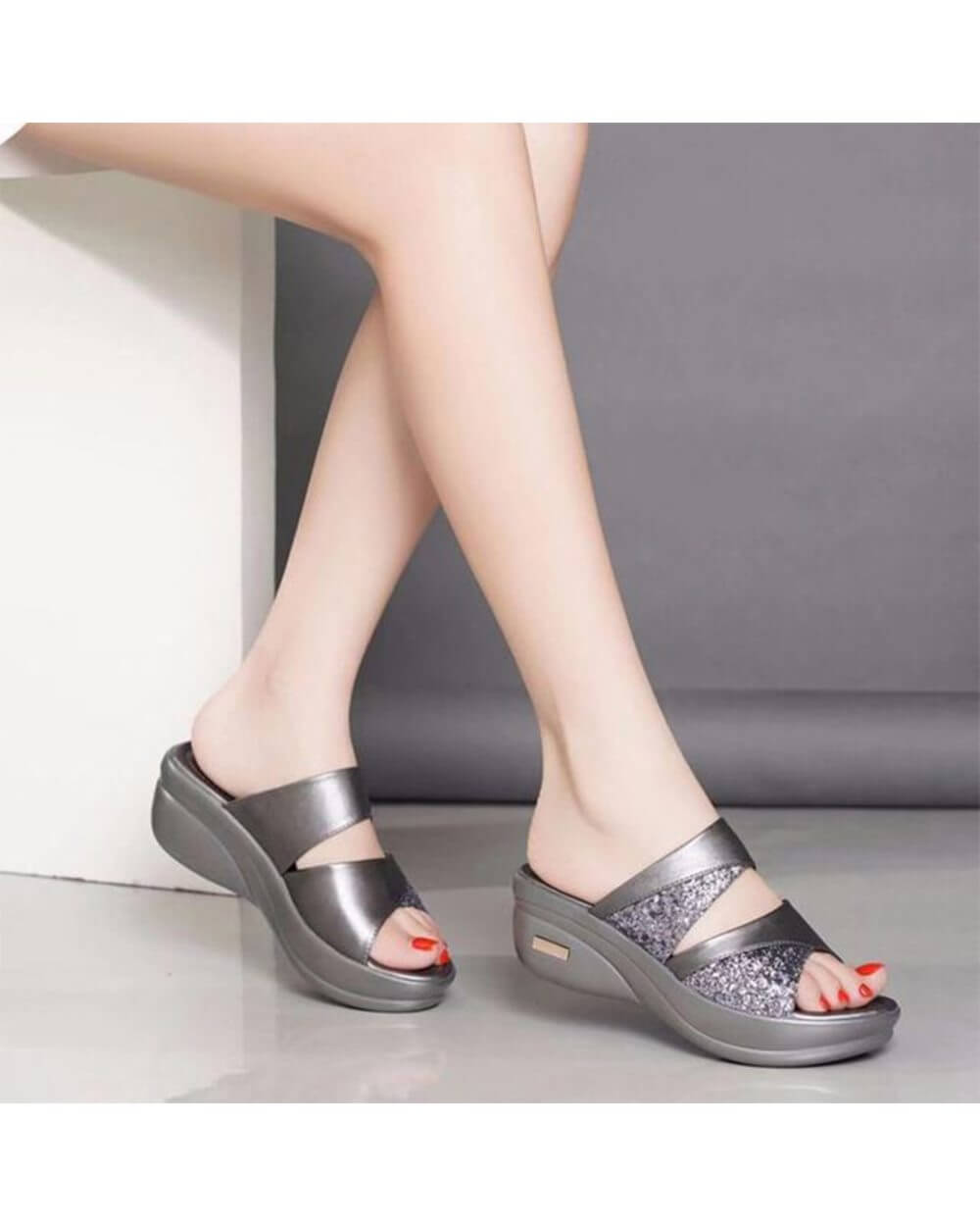 👡DAMSKIE SANDAŁY ORTOPEDYCZNE NA WYSOKIM OBCASIE Z BROKATEM