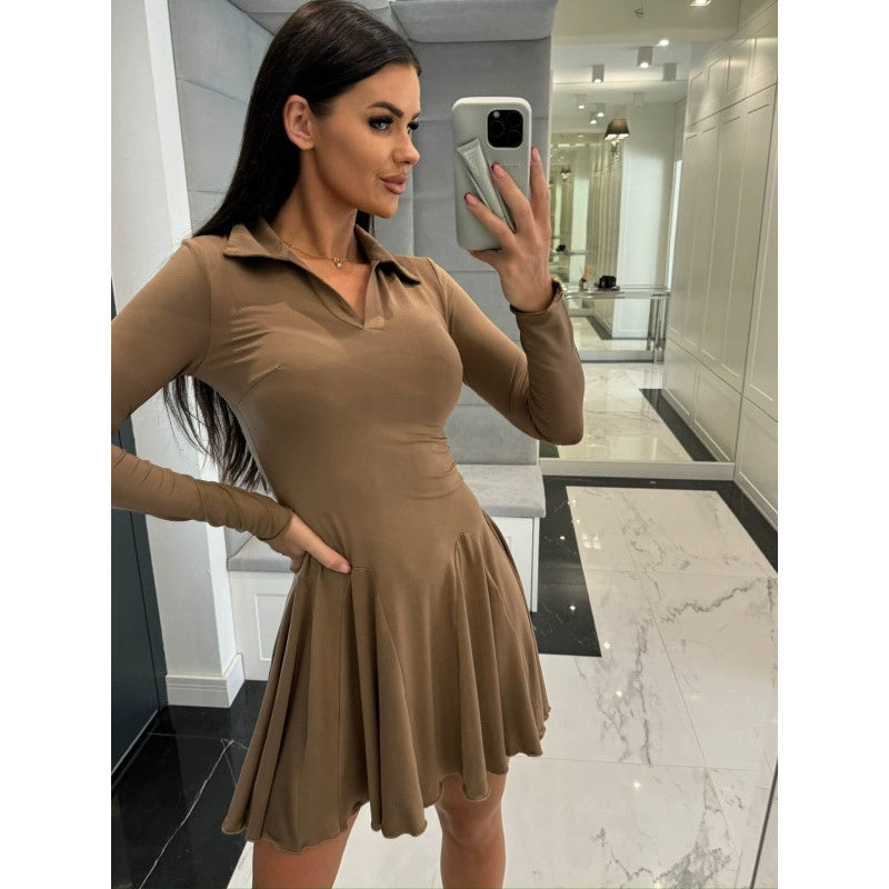 🌸DAMSKIE SUKIENKI Z DŁUGIM RĘKAWEM Z ROZKLOSZOWANYM DOŁEM Z LINII A【S-2XL】