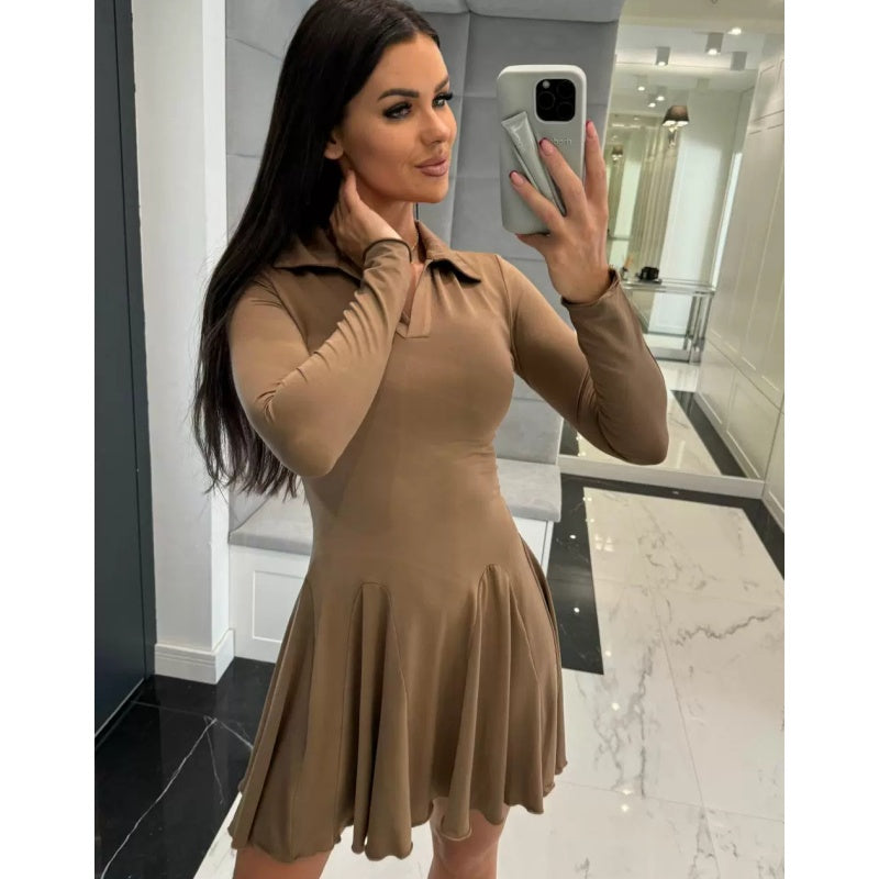 🌸DAMSKIE SUKIENKI Z DŁUGIM RĘKAWEM Z ROZKLOSZOWANYM DOŁEM Z LINII A【S-2XL】