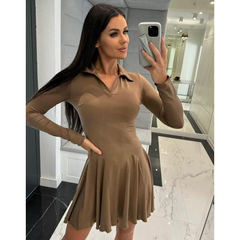 🌸DAMSKIE SUKIENKI Z DŁUGIM RĘKAWEM Z ROZKLOSZOWANYM DOŁEM Z LINII A【S-2XL】