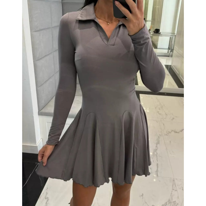 🌸DAMSKIE SUKIENKI Z DŁUGIM RĘKAWEM Z ROZKLOSZOWANYM DOŁEM Z LINII A【S-2XL】