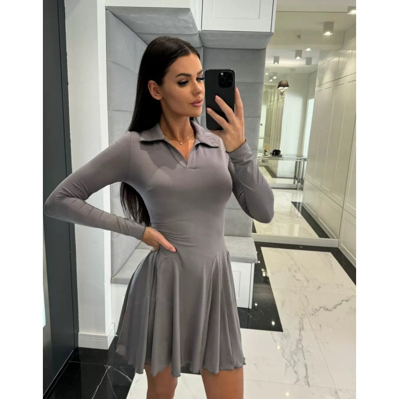 🌸DAMSKIE SUKIENKI Z DŁUGIM RĘKAWEM Z ROZKLOSZOWANYM DOŁEM Z LINII A【S-2XL】