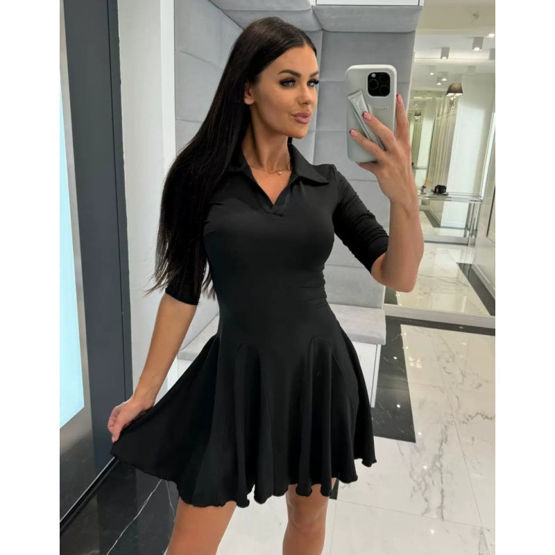 🌸DAMSKIE SUKIENKI Z DŁUGIM RĘKAWEM Z ROZKLOSZOWANYM DOŁEM Z LINII A【S-2XL】