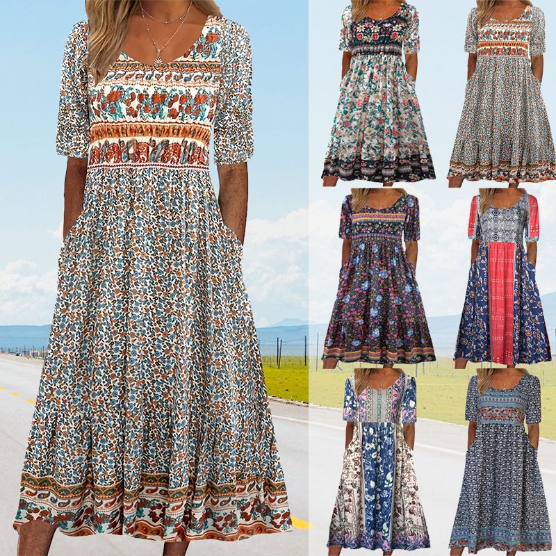 🌺2025 Eleganckie teksturowane sukienki Premium z nadrukiem w stylu boho