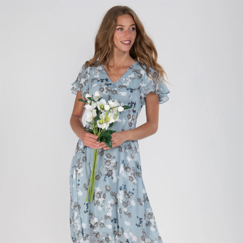 🌸Lekka sukienka maxi z krótkim rękawem w kwiaty