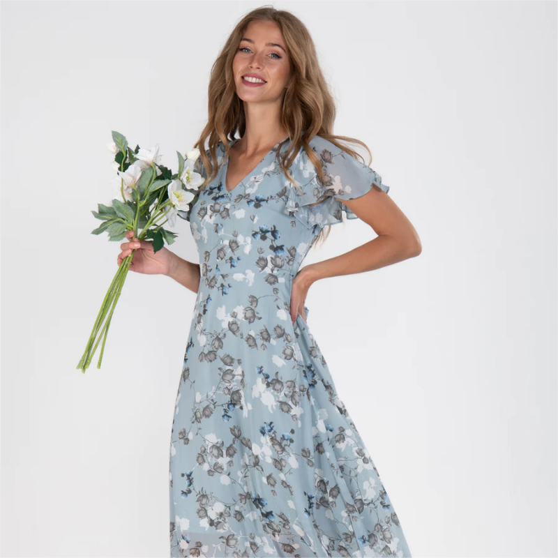 🌸Lekka sukienka maxi z krótkim rękawem w kwiaty
