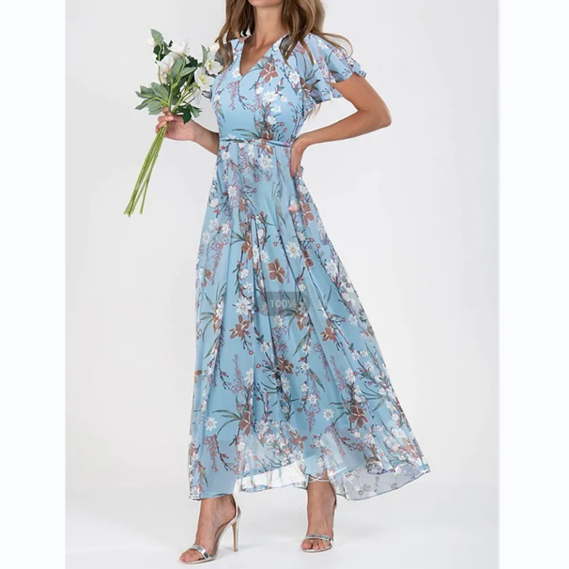 🌸Lekka sukienka maxi z krótkim rękawem w kwiaty