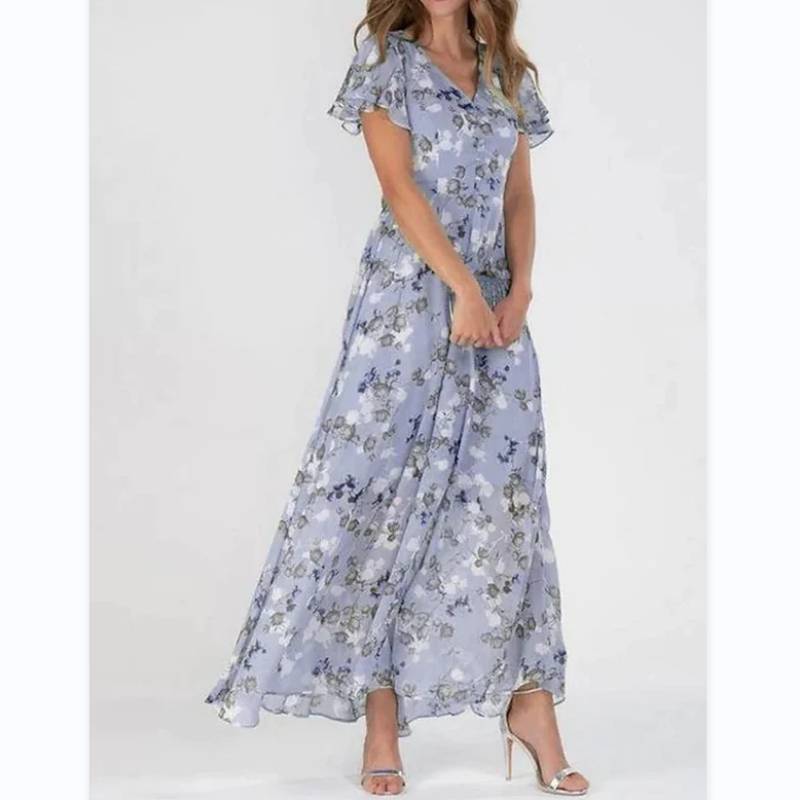 🌸Lekka sukienka maxi z krótkim rękawem w kwiaty