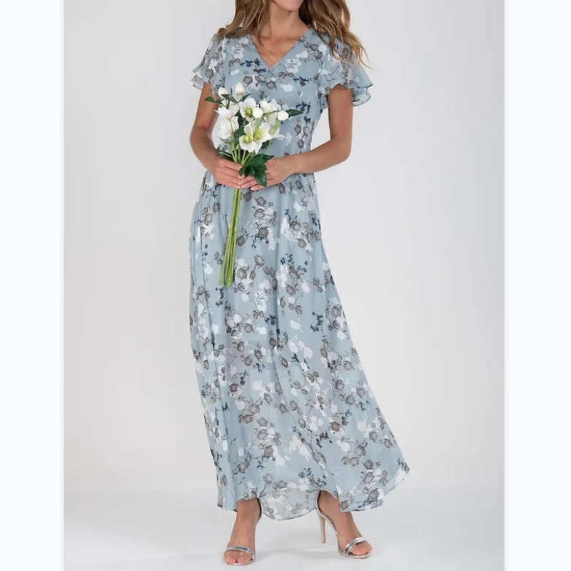 🌸Lekka sukienka maxi z krótkim rękawem w kwiaty