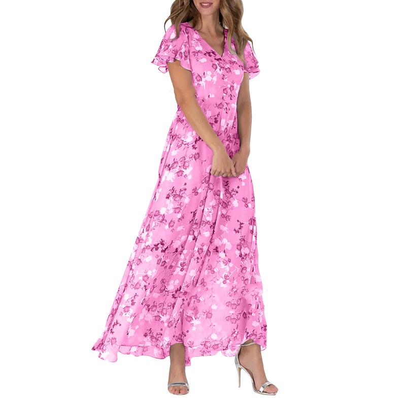 🌸Lekka sukienka maxi z krótkim rękawem w kwiaty