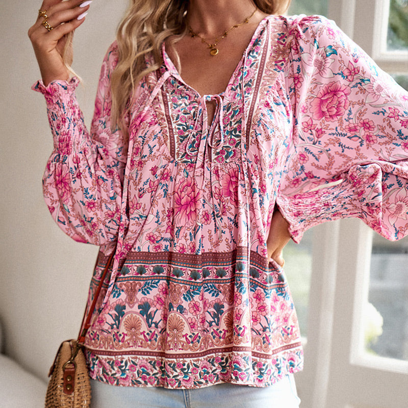 🌺Damska modna koszula z długim rękawem z nadrukiem V-Neck