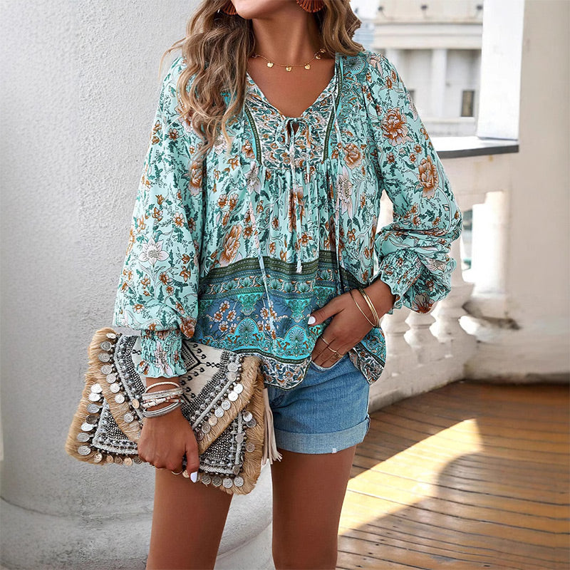 🌺Damska modna koszula z długim rękawem z nadrukiem V-Neck