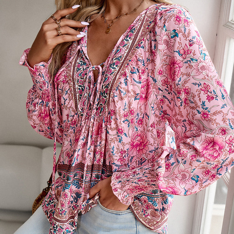 🌺Damska modna koszula z długim rękawem z nadrukiem V-Neck