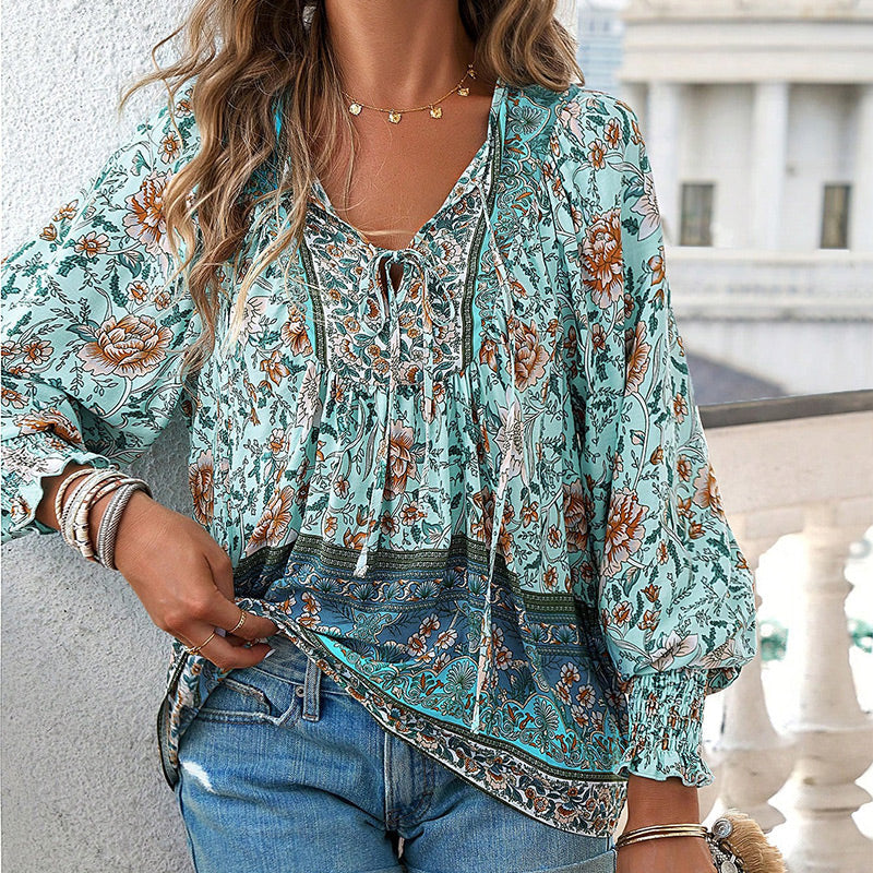 🌺Damska modna koszula z długim rękawem z nadrukiem V-Neck
