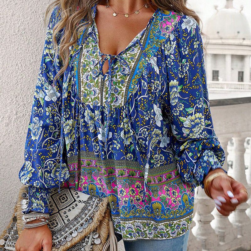 🌺Damska modna koszula z długim rękawem z nadrukiem V-Neck