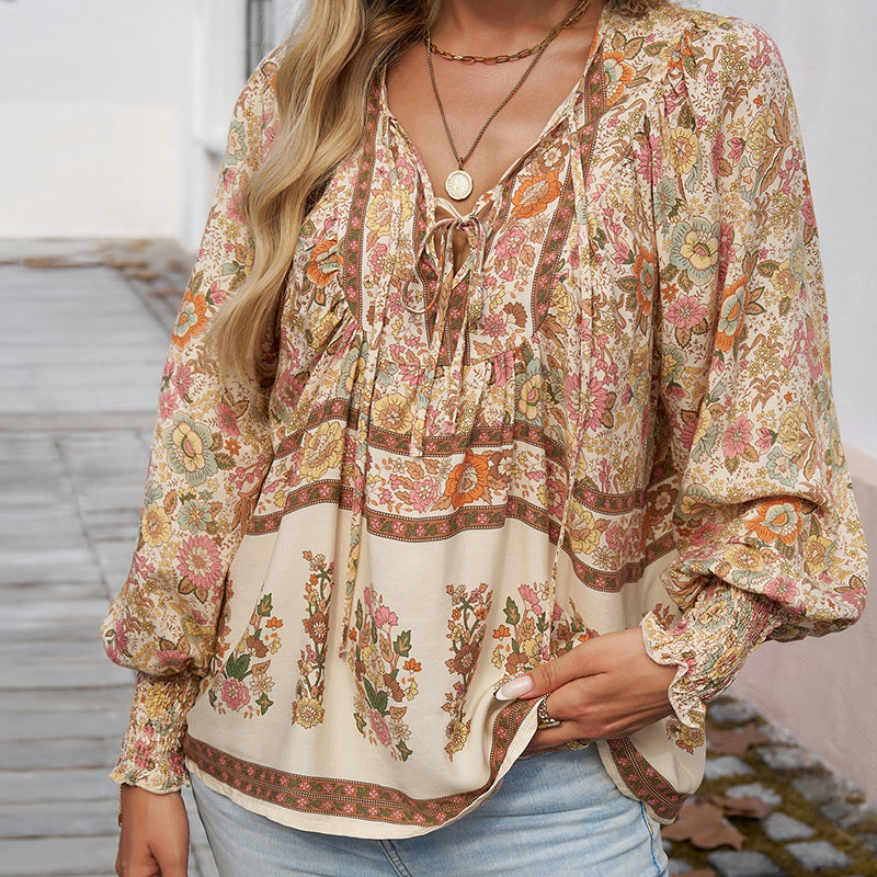 🌺Damska modna koszula z długim rękawem z nadrukiem V-Neck