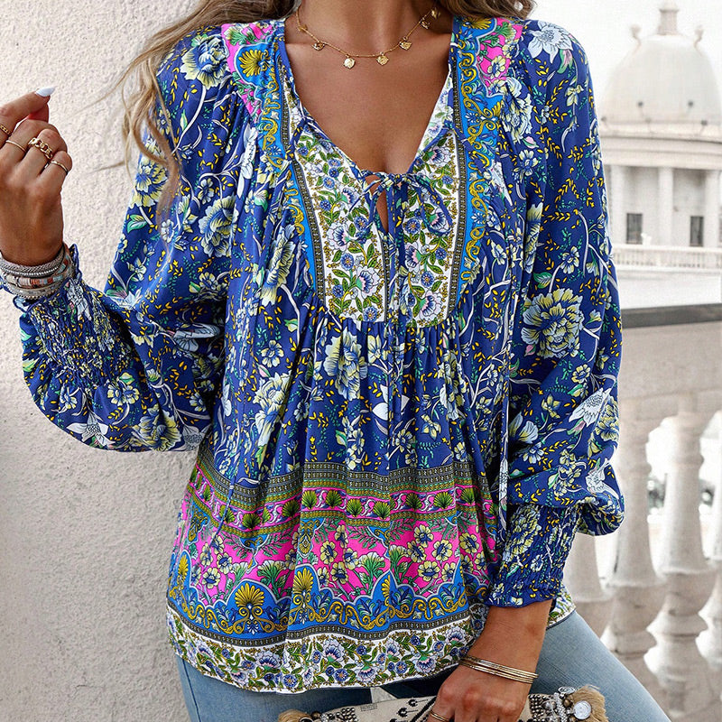 🌺Damska modna koszula z długim rękawem z nadrukiem V-Neck