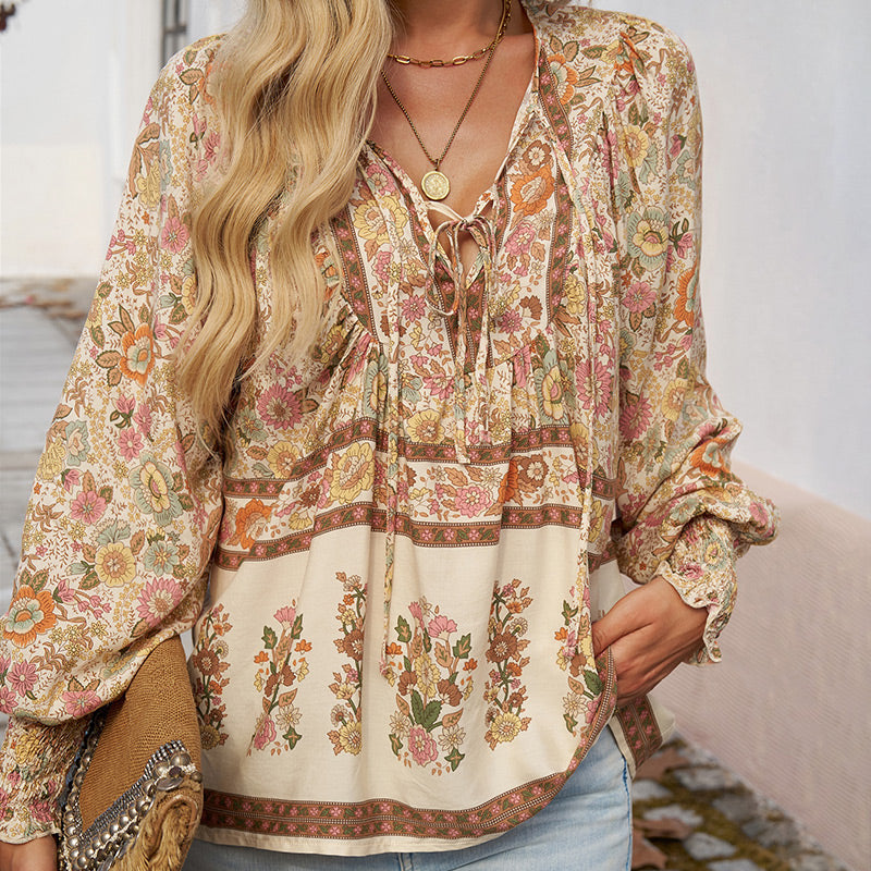 🌺Damska modna koszula z długim rękawem z nadrukiem V-Neck