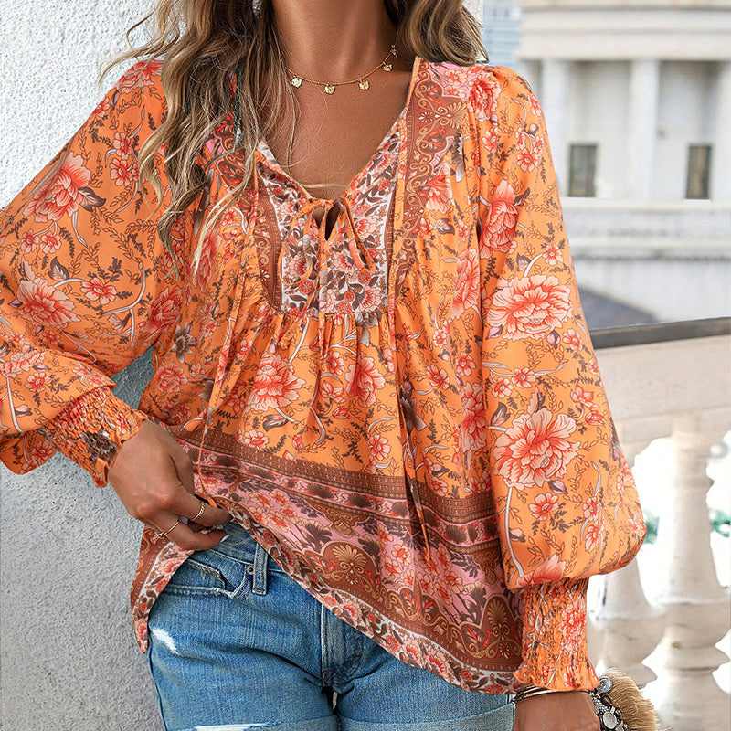🌺Damska modna koszula z długim rękawem z nadrukiem V-Neck
