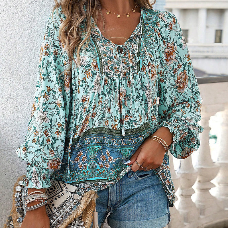 🌺Damska modna koszula z długim rękawem z nadrukiem V-Neck