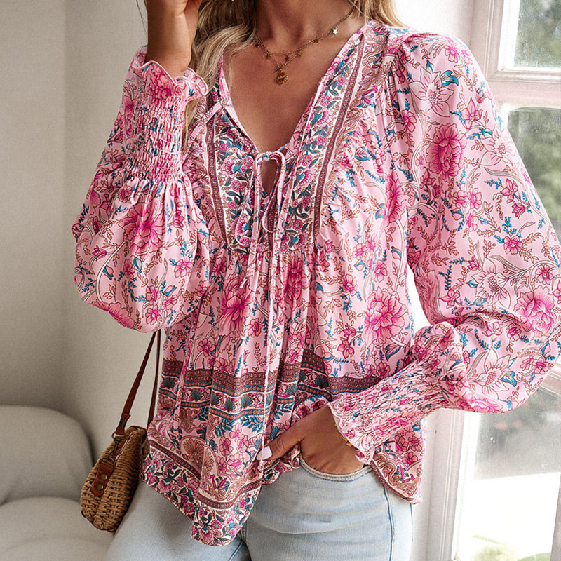 🌺Damska modna koszula z długim rękawem z nadrukiem V-Neck