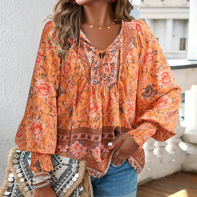 🌺Damska modna koszula z długim rękawem z nadrukiem V-Neck