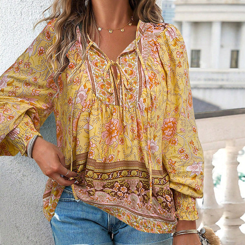 🌺Damska modna koszula z długim rękawem z nadrukiem V-Neck