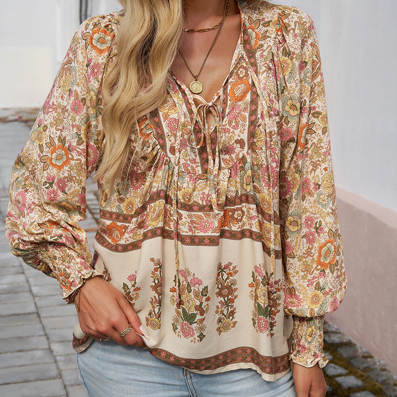 🌺Damska modna koszula z długim rękawem z nadrukiem V-Neck