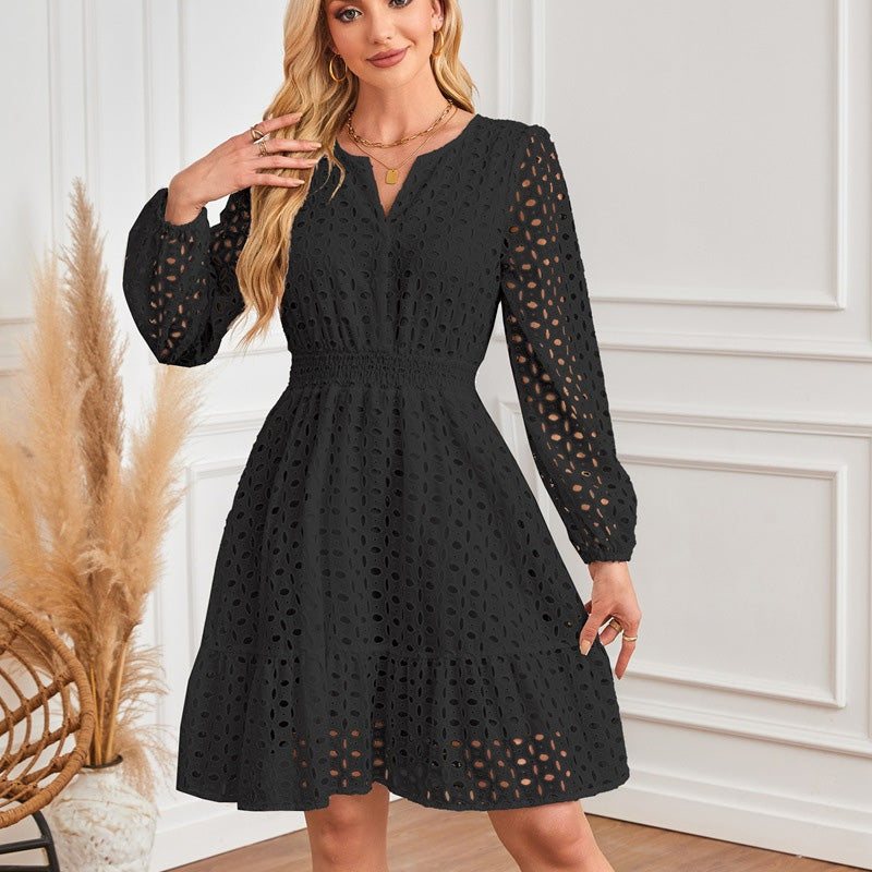 🔥👗💕Damska sukienka z dekoltem w serek i długim rękawem z wycięciem
