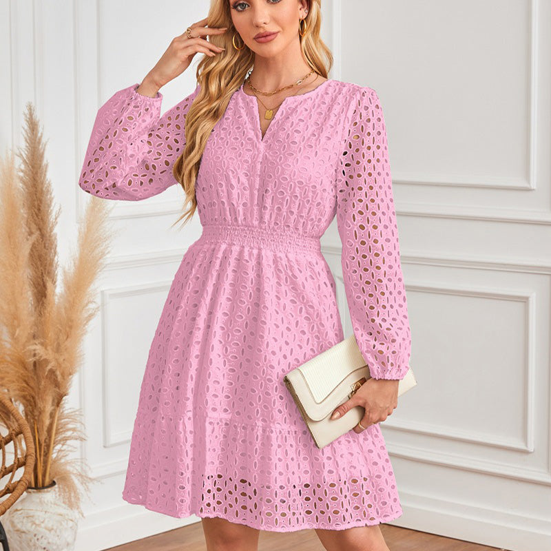🔥👗💕Damska sukienka z dekoltem w serek i długim rękawem z wycięciem
