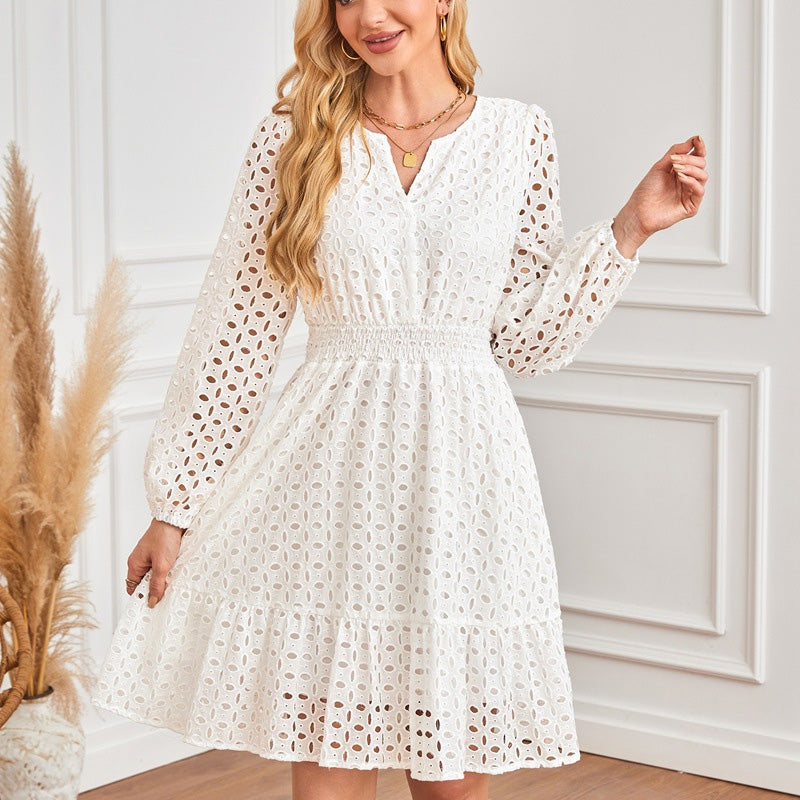 🔥👗💕Damska sukienka z dekoltem w serek i długim rękawem z wycięciem