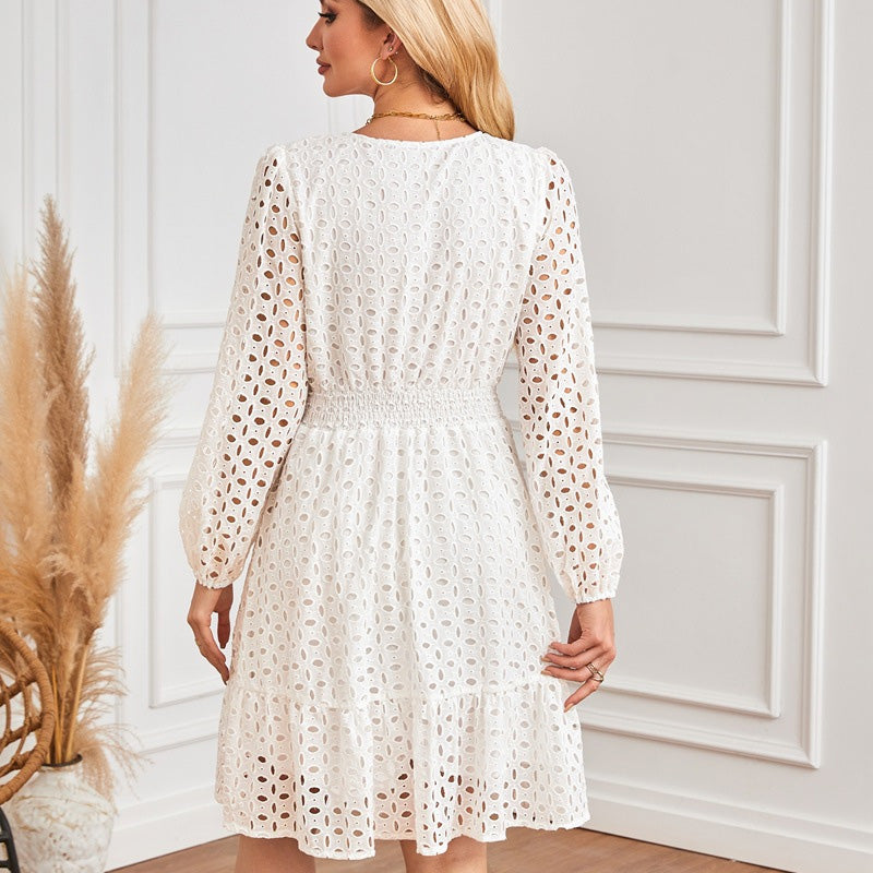 🔥👗💕Damska sukienka z dekoltem w serek i długim rękawem z wycięciem