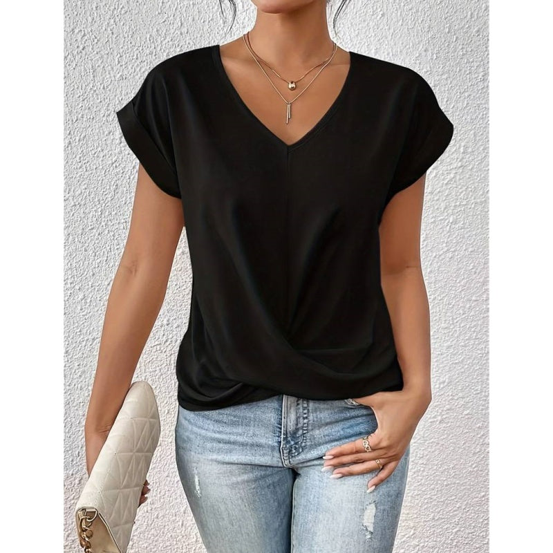 🔥👚 【S-2XL】Casual Krótki Rękaw Elegancki T-shirt z Dekoltem w Serek