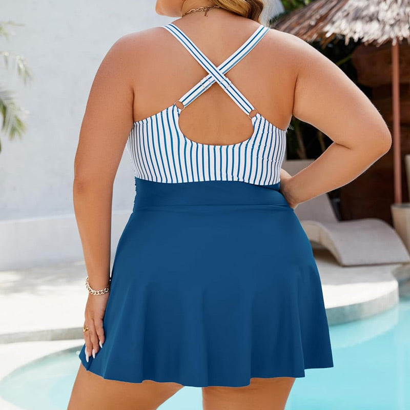 Damski jednoczęściowy kostium kąpielowy Plus Size z dekoltem w szpic