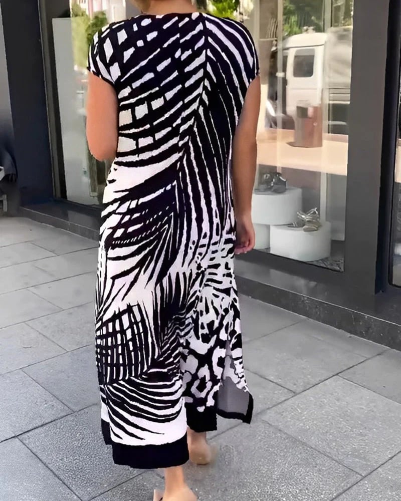✨Luźna sukienka z krótkim rękawem z nadrukiem