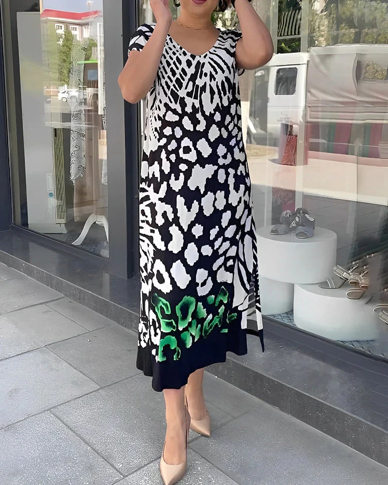 ✨Luźna sukienka z krótkim rękawem z nadrukiem