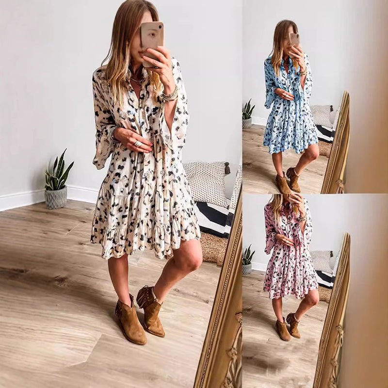 👒 Damska sukienka z falbanką z dekoltem w serek w stylu boho