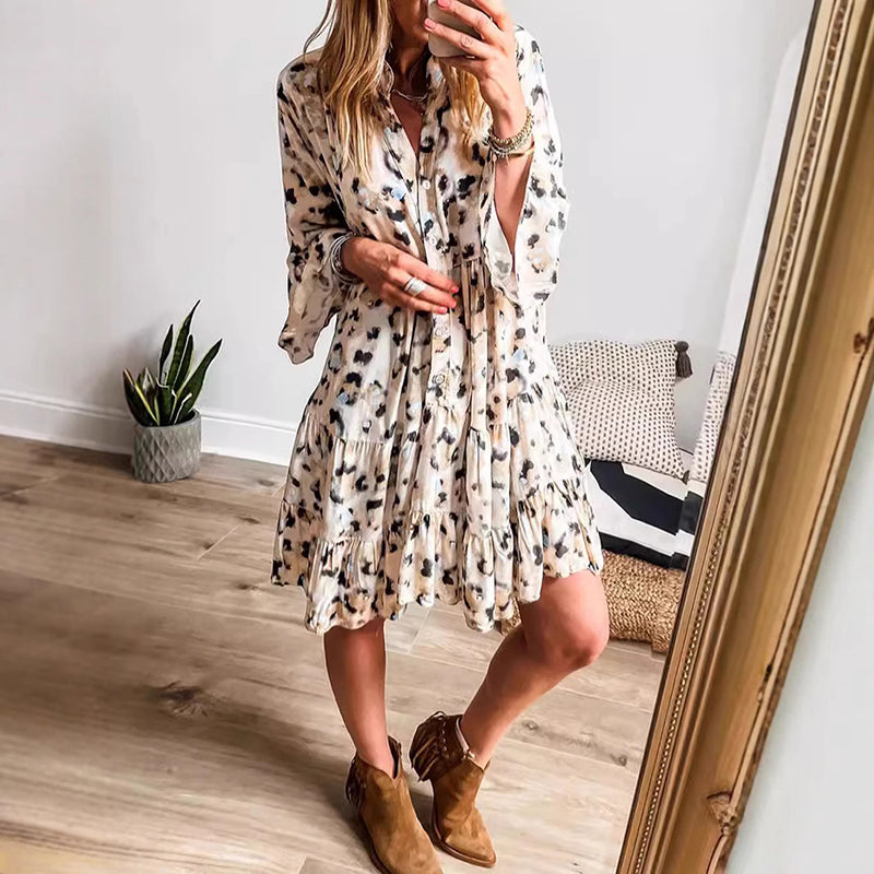 👒 Damska sukienka z falbanką z dekoltem w serek w stylu boho