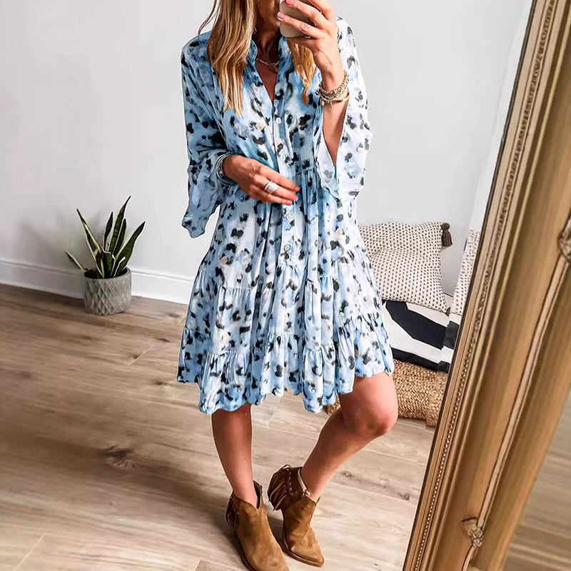👒 Damska sukienka z falbanką z dekoltem w serek w stylu boho