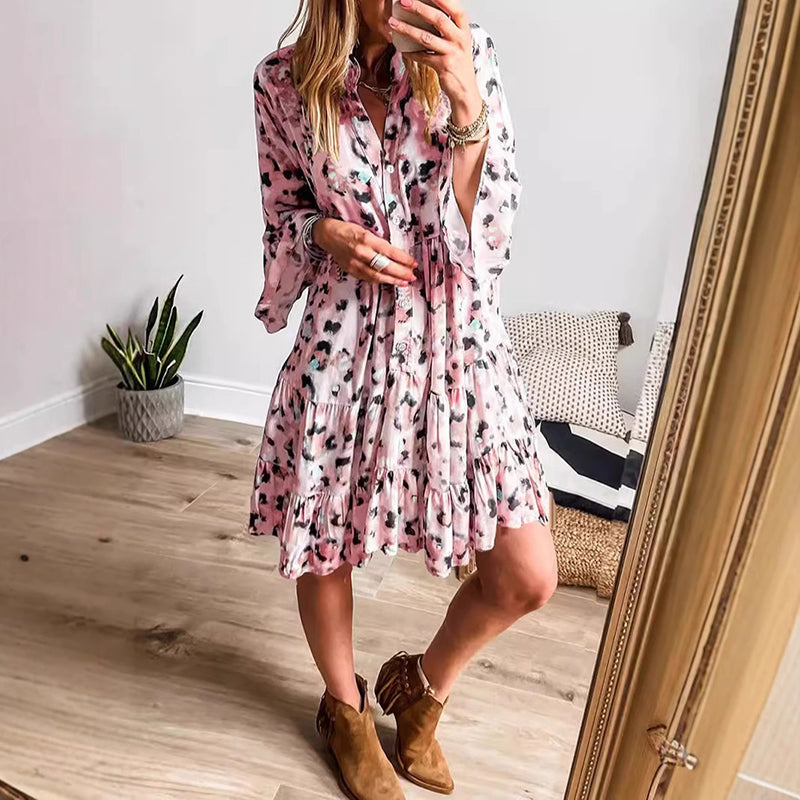 👒 Damska sukienka z falbanką z dekoltem w serek w stylu boho