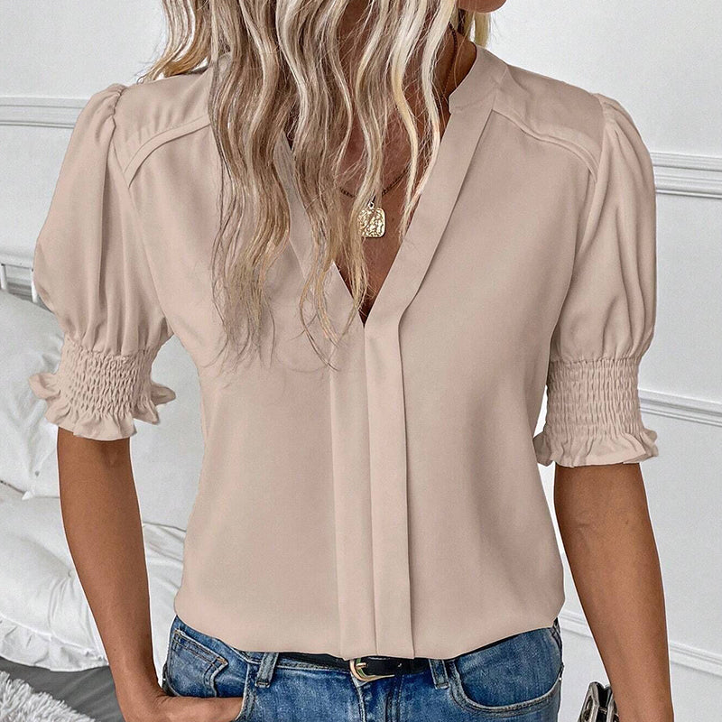 👚 Elegancka damska bluzka z dekoltem V i bufkami