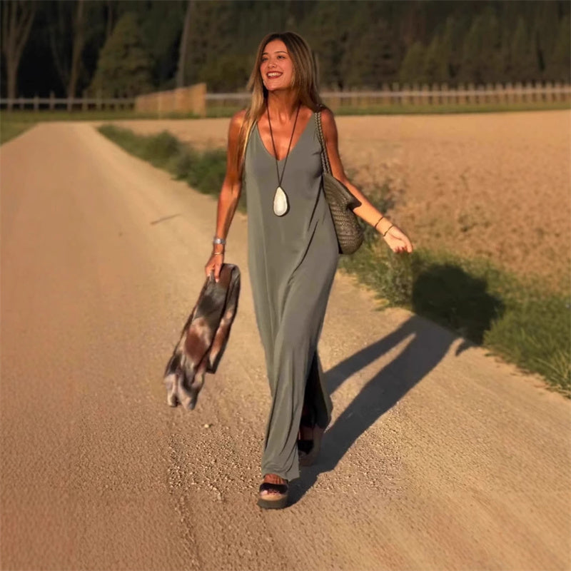🔥👗Damska sukienka maxi z dekoltem w serek