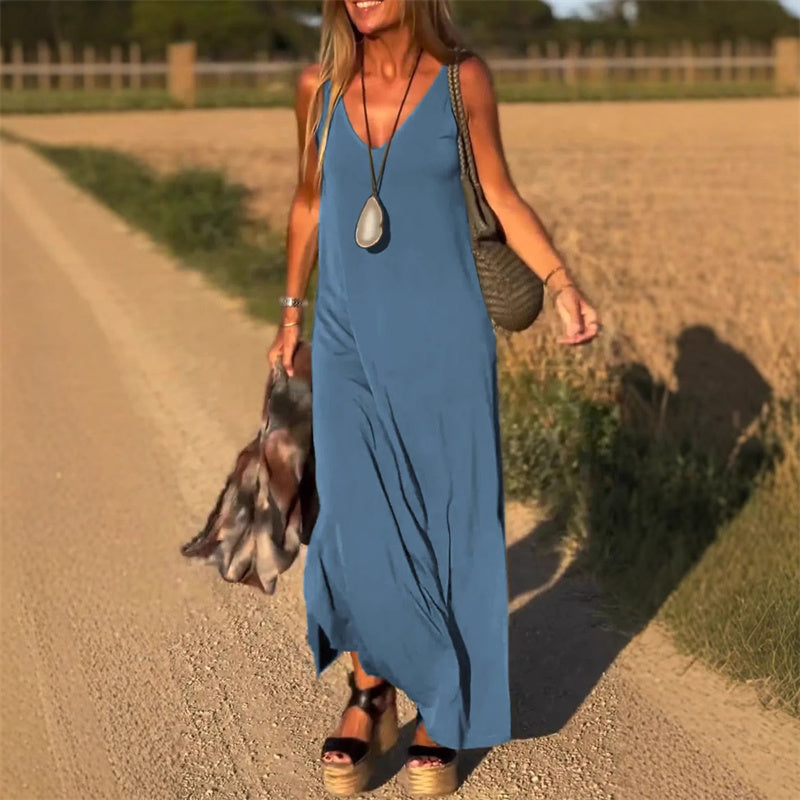 🔥👗Damska sukienka maxi z dekoltem w serek